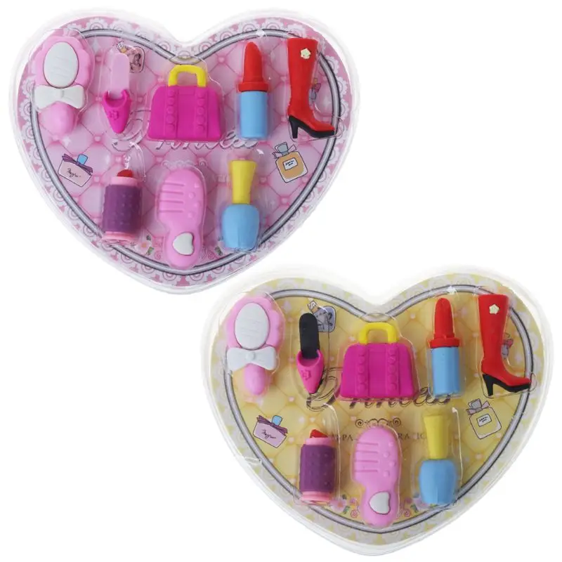 

1 Set Girls Cosmetics Shape Make up Pencil Eraser Gift with Box Stationery School Supplies Random Color