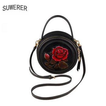 

SUWERER Real cowhide Round bag fashion women Genuine Leather bag luxury handbags women bags designer bags famous brand women bag