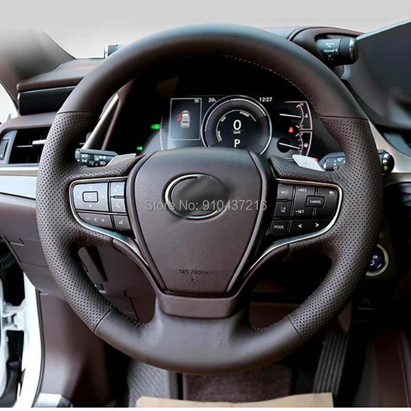

For Lexus ES300 2020 DIY Black Perforated Suede Leather Hand sewing Steering Wheel Wrap Cover