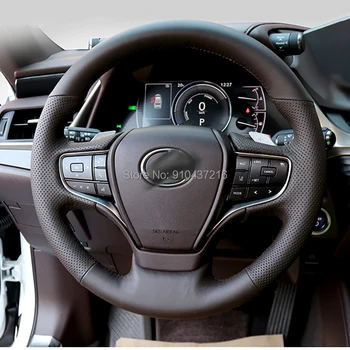 

For Lexus ES300 2020 DIY Black Perforated Suede Leather Hand sewing Steering Wheel Wrap Cover