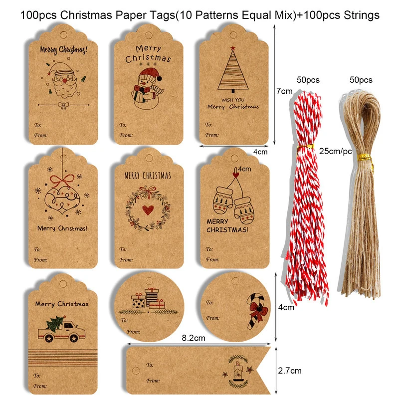 200 PCS Christmas Tags Kraft Paper Gift Tags Hang Labels With Cotton String  And Twine String For Xmas Decoration - AliExpress