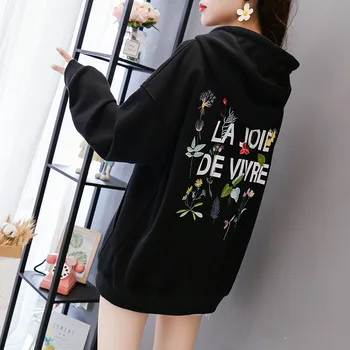 

Autumn Hoodie Loose Hundred-sleeved Long-sleeved T-shirt Printed Letter Top Large Size Korean Version Showth Thin