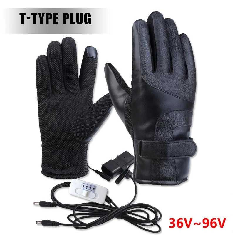 T-type plug 1 пара перчатки с подогревом теплые сенсорный экран перезаряжаемые для велоспорта мотоцикла зима YA88 - Цвет: T-type plug
