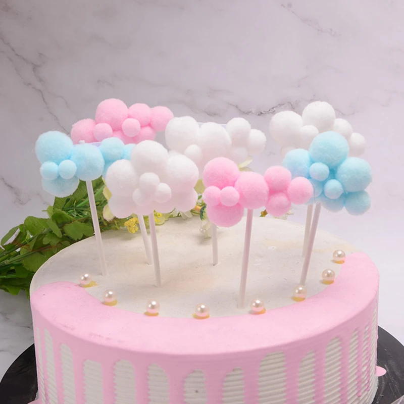 Pompon Doux Rose Bleu Decoration De Gateau Nuage Drapeaux De Decoration De Gateau D Anniversaire De Bebe Decoration De Gateau D Anniversaire Drole Offre Speciale Aliexpress