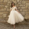 Bling Glittter Boho Wedding Dresses  For Women 2022 Sweetheaart  Tulle Point Net Tulle  Beach Short  Bridal Gown Cheap Civil 3