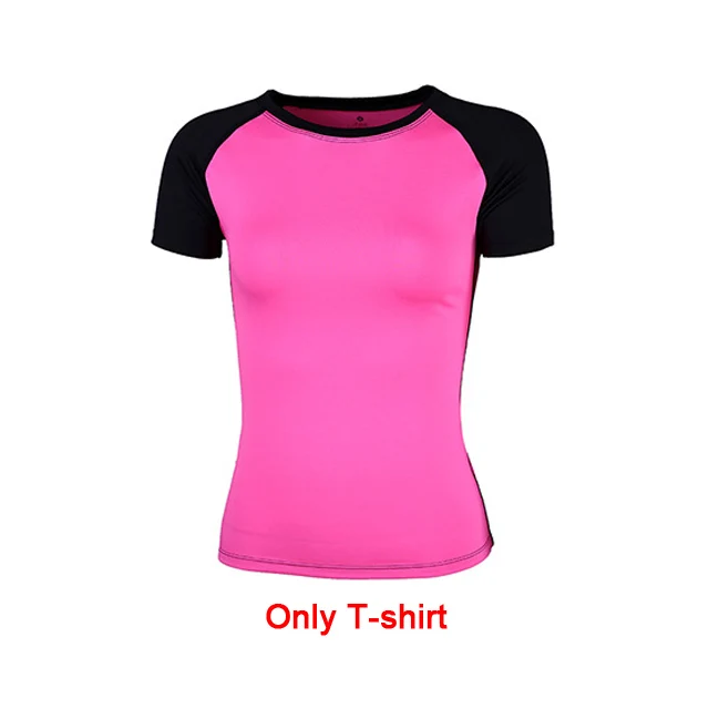 Rose red T-shirt Женский комплект из 2 предметов для йоги, тренировочный женский спортивный костюм для фитнеса, рубашка+ штаны, воздухопроницаемые леггинсы для занятий йогой, спортивный костюм - Цвет: Rose red T-shirt