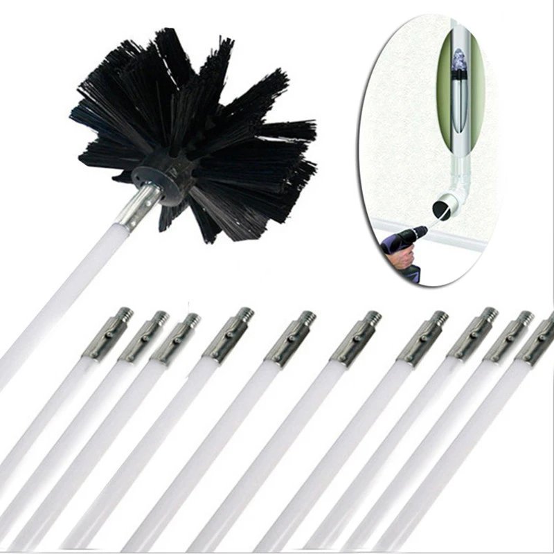 Flexible 12pc Rods With 1pc Brush Head Chimney Cleaner Sweep Rotary