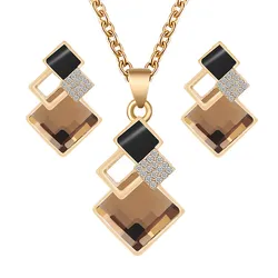 Fashion Crystal Pendants Necklace Earrings Sets for Women Jewelry Set Bridal Wedding Choker Necklace Set