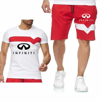 

New Popular Mens T Shirts Infiniti Car Logo Printed Casual Cotton Solid Color O-neck Men Slim Elasticity T-shirt + Shorts Suit