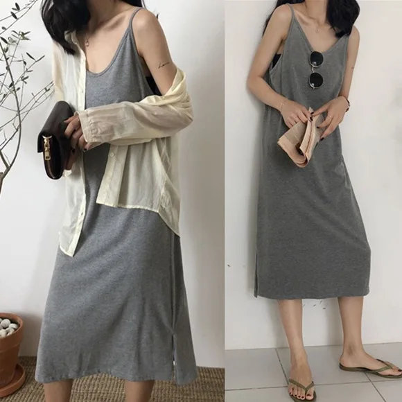 

Slip Nightdress Women's Summer Nightgown Pure Gray M-XXL (9) 2019 New Style