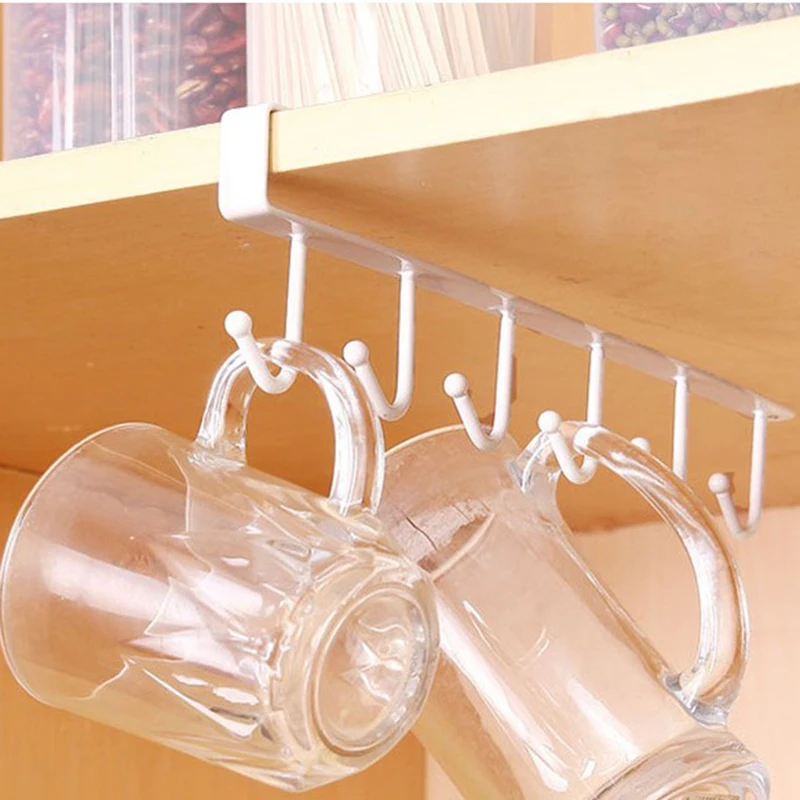 Kitchen double-row hook hanging cup holder household punch-free wall cabinet hook spatula rack cup storage wrought iron images - 6