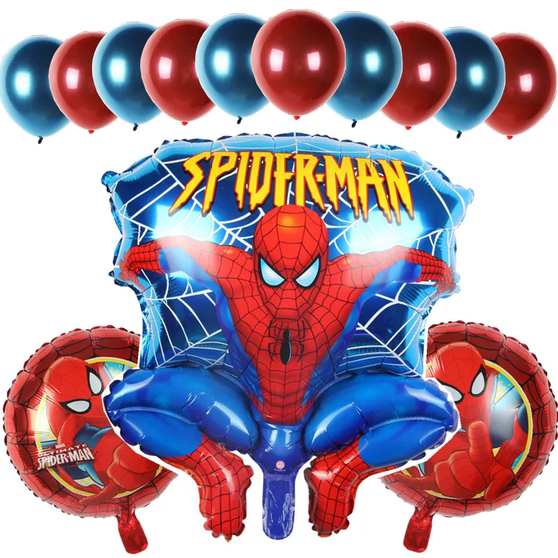 SET OF 10 SPIDER-MAN ROUND FOIL BALLOONS WITH STICKS **PARTY SUPPLIES**