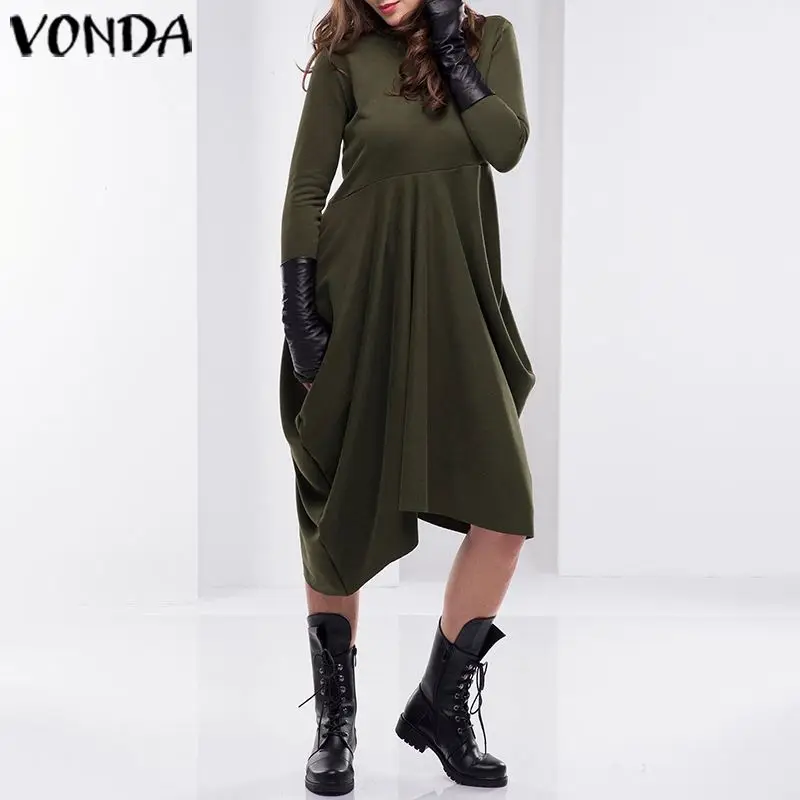 Осенне-зимнее платье VONDA 2019 женский свитер пуловер Повседневный свободный длинный рукав Ассиметричное платье с капюшоном размера плюс Vestidos Осенне-зимнее платье VONDA 2019 женский свитер пуловер Повседневный свободный длинный рукав Ассиметричное платье с капюшоном размера плюс Vestidos