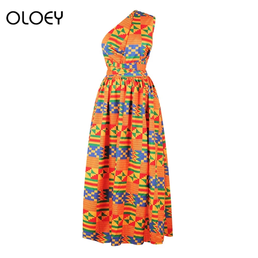 Африканские платья для женщин свободно меняющийся стиль миди платье Цветочное платье одно плечо дизайнерское платье шлейки с открытыми плечами платье