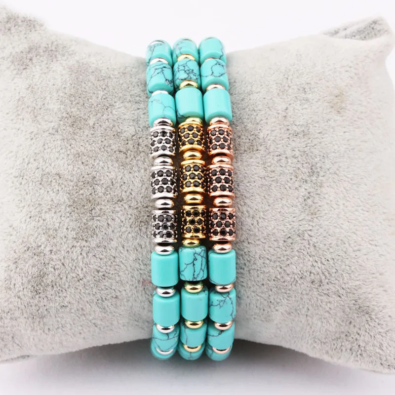 New fashion blue stone CZ brass tube women jewelry beads macrame bracelet - Image 4
