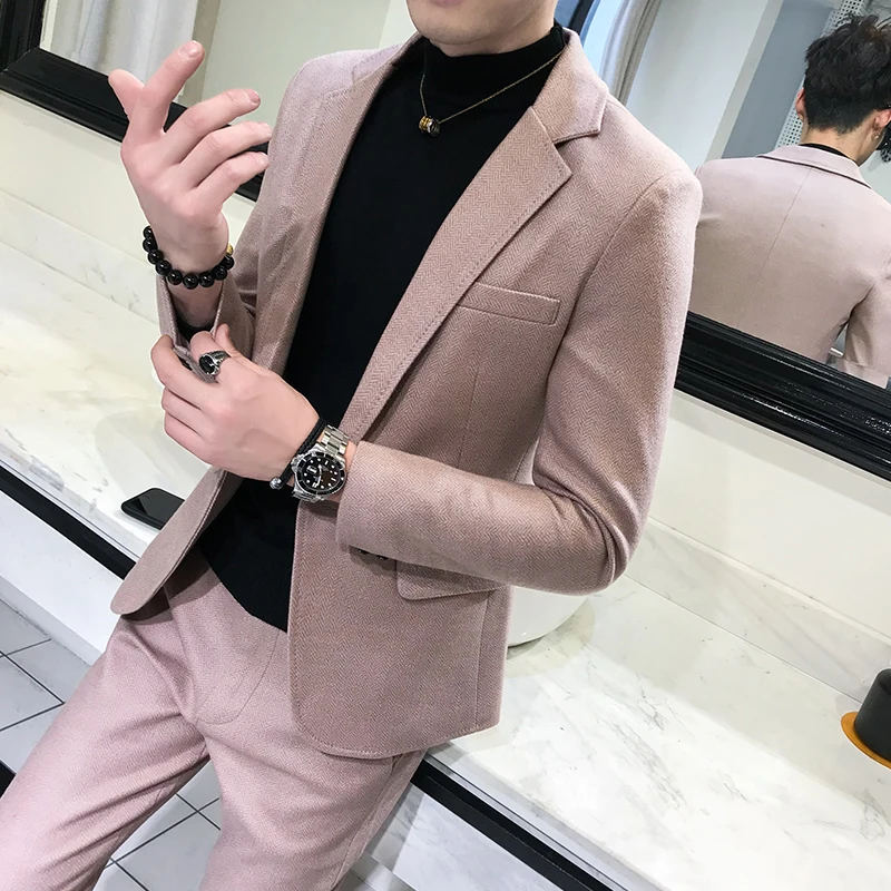 

Tuxedo Suit Smoking Uomo Men Autumn 2 Pcs Set Korea Style Mens Suits Designers 2020 Ternos Business Dress