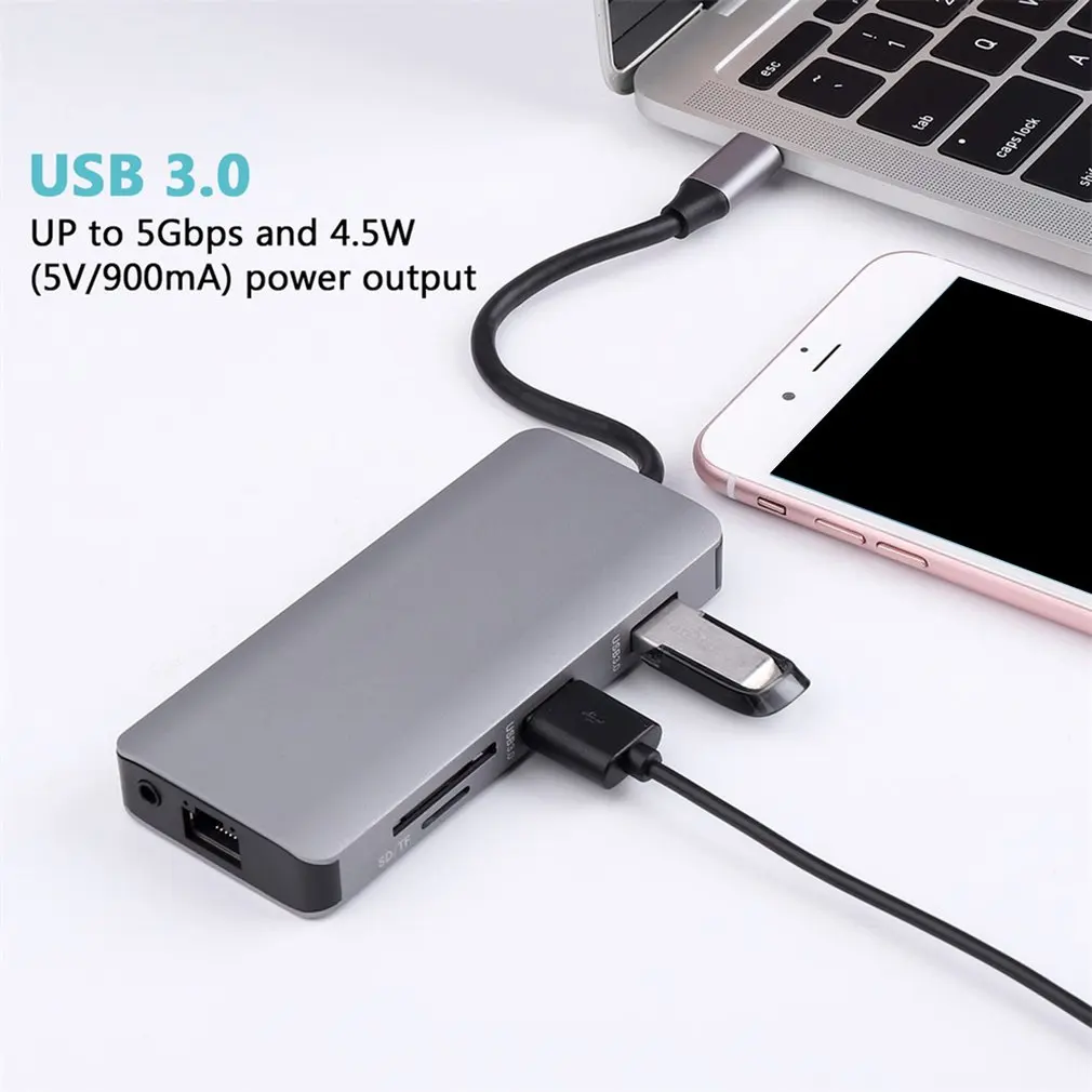 Type C USB C Hub 7 в 1 многопортовый USB 3,1 type C к HDMI USB 3,0 RJ45 SD кардридер зарядка PD адаптер конвертер для Mac