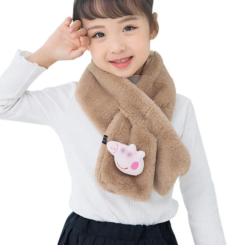 Зимний шарф, Детский плюшевый меховой шарф для девочек, милый мультяшный декор, воротник, шаль, грелка для шеи