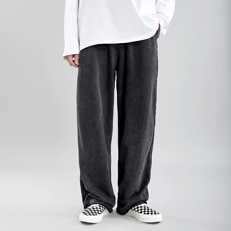 

Old School Track Pants Mens Sweatpants Elasticated-waist Baggy Straight Wide-Leg Trousers Men Washed Cotton Pant