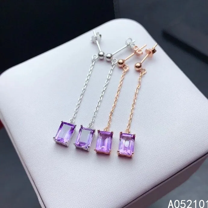 

KJJEAXCMY fine Jewelry 925 Sterling Silver Amethyst Girl new popular earring eardrop Support Test Chinese style