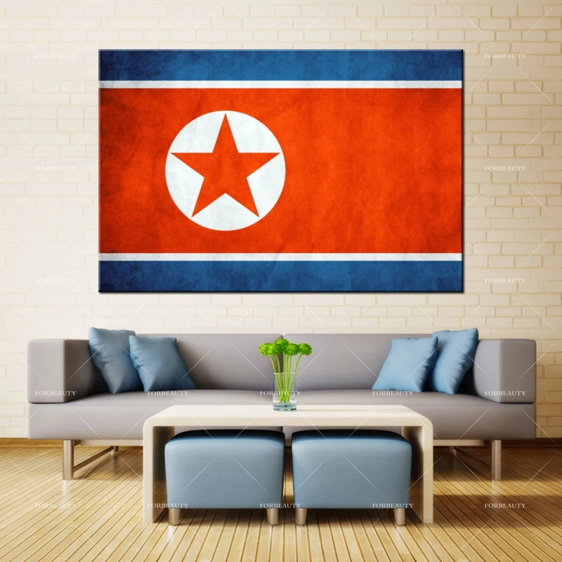 Forbeauty Холст Картина Настенная живопись North_korea_background_texture_flag Спрей Печать