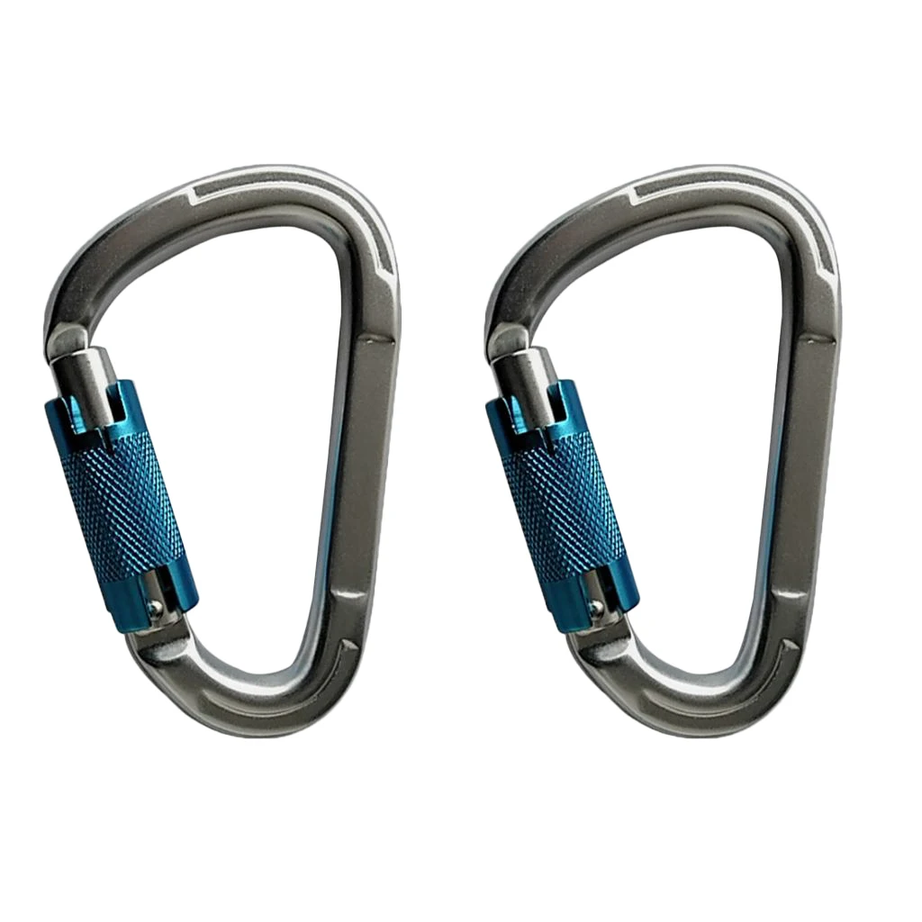 2pcs Screw Locking Gate Carabiners D-ring Locking Buckle for Mountaineering Rock Climbing Descending 25KKN