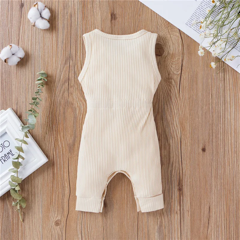 Newborn Infant Baby Boys Girls Romper Cotton Knitted Ribbed Sleeveless Solid Elastic Band Jumpsuit Toddler Soft Clothes Outfits