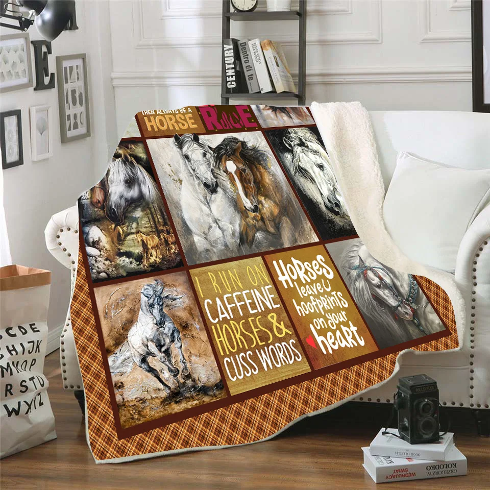 

Love Horse 3D Printed Fleece blanket for Picnic Thick Fashionable Bedspread Sherpa Throw Blanket Drop Shipping