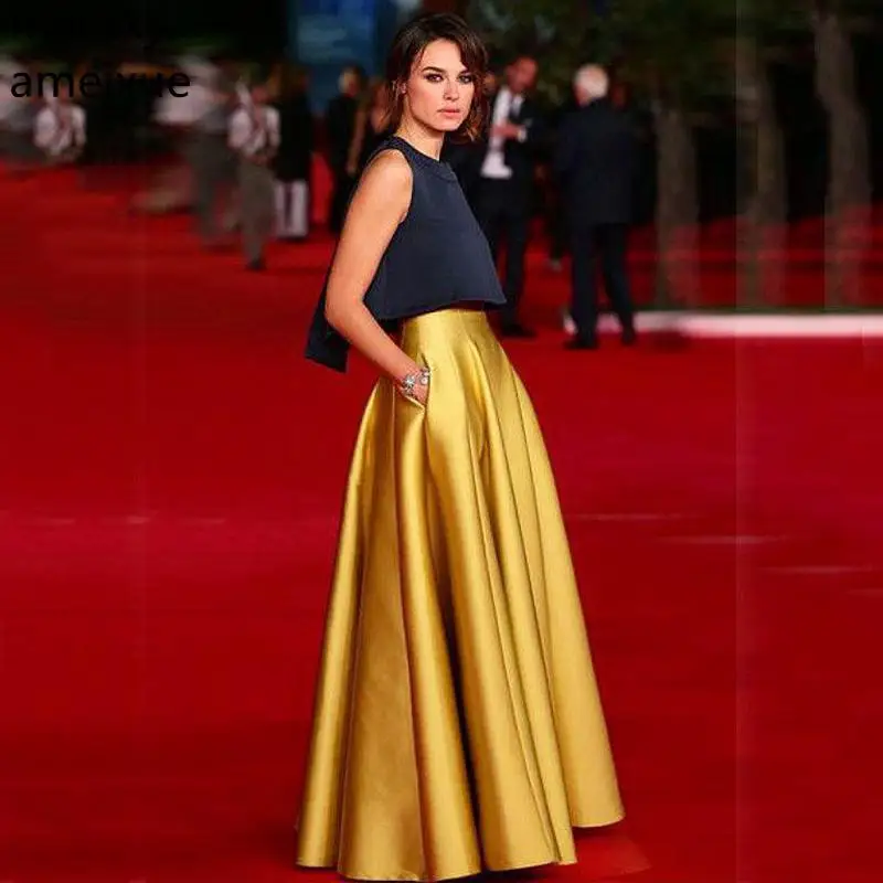 Sexy Cheap Vestido Formatura Elegent Satin A-line Long Evening Dress Two Piece Prom 2021 Women Formal Party Gown | Свадьбы и