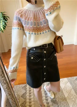 

Women Sweater 2019 New Color Matching Mohair High Collar Sweaters