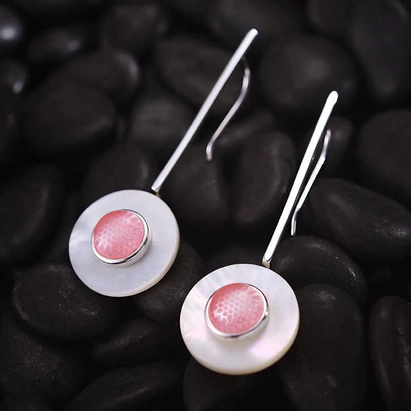 

Lotus Fun 925 Sterling Silver Drop Dangle Earrings for Women Pink Blue Bead Natural Stone Round Minimalist Jewelry Gift for Girl
