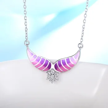 

Authentic 925 Sterling Silver Angel wings Necklaces pink charm Enamel Pendant necklace for Women fashion jewelry making