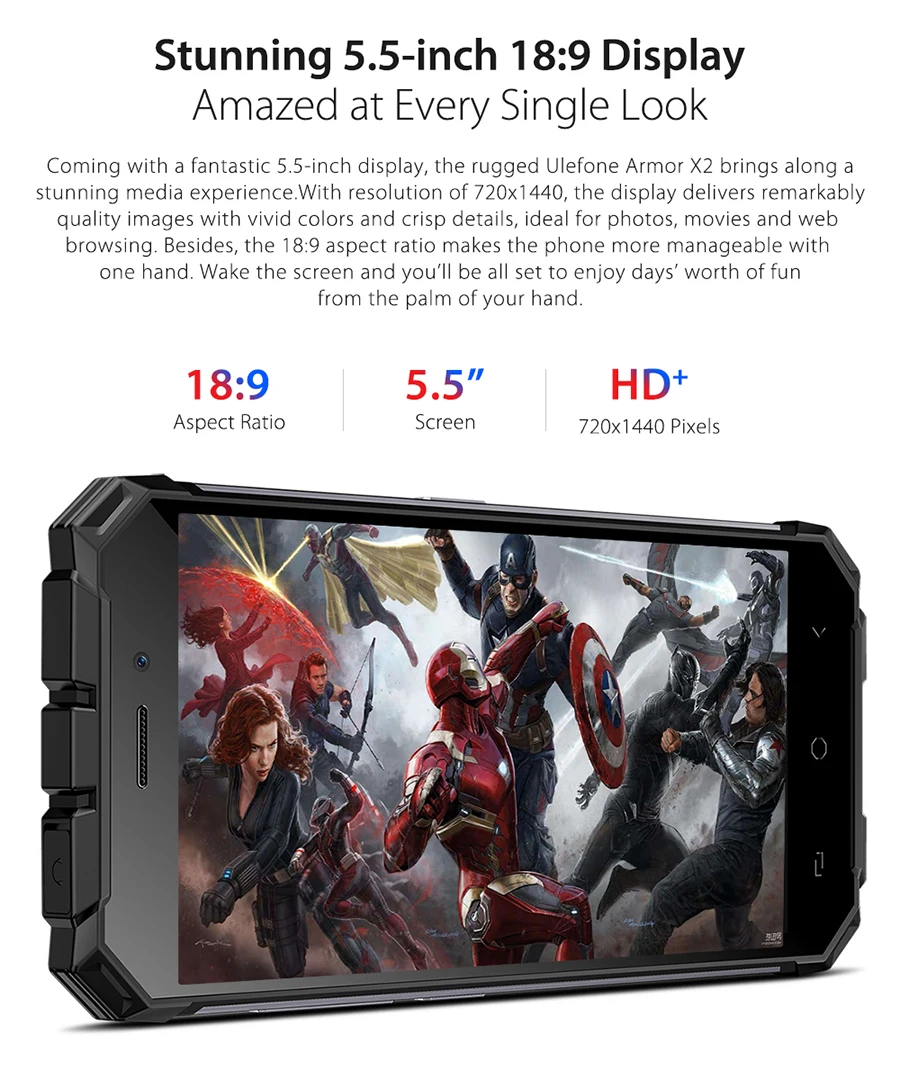 Ulefone Armor X2 водонепроницаемый IP68 смартфон 5," HD 18:9 четырехъядерный Android 8,1 2 Гб ОЗУ 16 Гб ПЗУ 13 МП NFC 5500 мАч 3G мобильный телефон