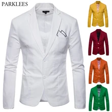 Белый Однотонный мужской деловой Блейзер, пиджак, повседневный приталенный мужской костюм на двух пуговицах, Bleiser Hombre, мужской пиджак