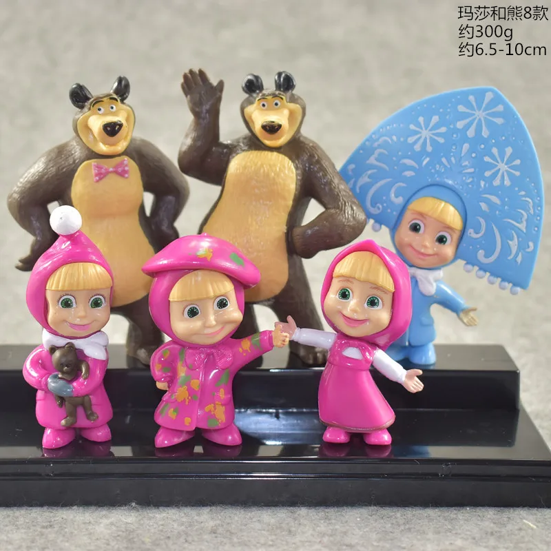 С героями мультфильма «Маша и Медведь» игрушки 6 шт./компл. фигура куклы украшения торта массовое игрушки медведь Masshe фигурку творческий и изображением медведя кукол для детей