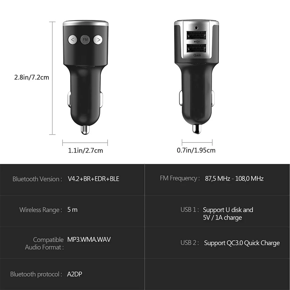 QC3.0 fm-передатчик Bluetooth автомобильный двойной usb порт быстрое зарядное устройство для смартфона fm-модулятор с Bluetooth музыкальный плеер Автомобильный комплект