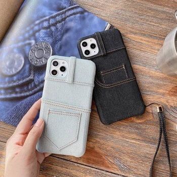 

YXAYN Holder Pocket Wallet Case With Hand Straps Jeans Denim Cover For iPhone 11 Pro Max 7 8 Plus XS Max XR Case
