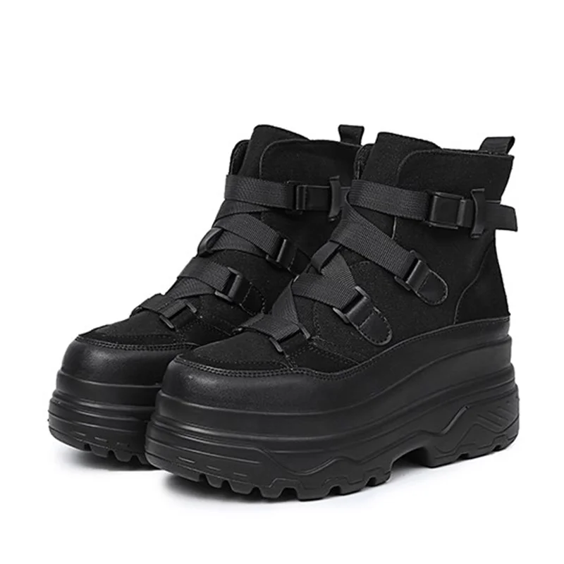 Женские ботильоны с высоким берцем зимние теплые мотоциклетные ботинки на