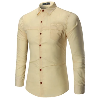 

2019 new casual solid shirt men pocket desgin men shirt long sleeve regular fit shirt good quality dress shirt men