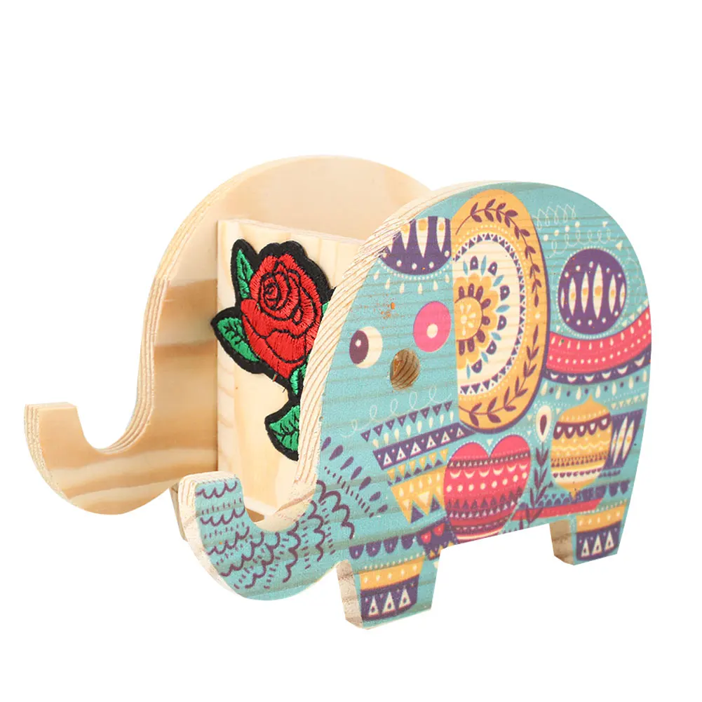 Elephant blue Держатель для карандашей, коробка для хранения, щетка, горшок, дерево, пони, канцелярская ручка, офисный стол, слон, портативный, этнический стиль, настольный узор - Color: Elephant blue