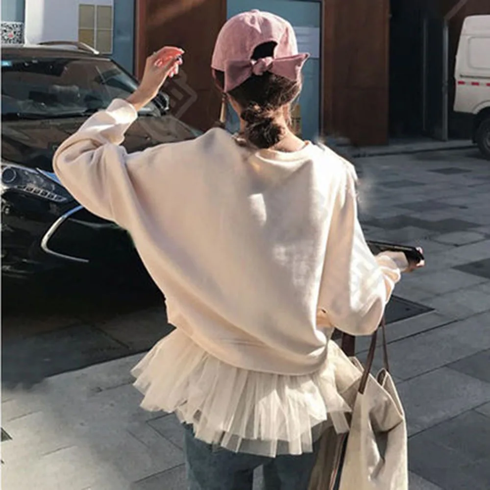 Женские толстовки Harajuku, большие размеры, трендовые однотонные женские пуловеры с круглым вырезом, студенческие Длинные Стильные женские свитшоты с длинным рукавом