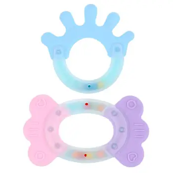 

2pcs Teether Hand Rattle Toys Durable Boilable Teether Massage Molar Rod Teeth Rattle for Sucking Needs Babies