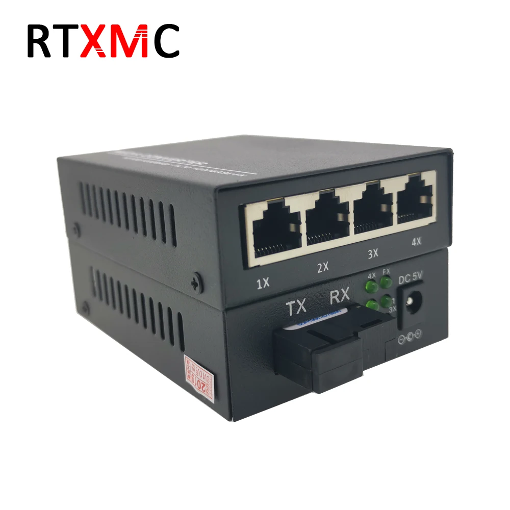 Волокно 1G4E 1,25G Волоконно Порты и разъёмы& 4*10/100/1000M Gigabit Ethernet-коммутатор 4 Порты и разъёмы 1,25 г волокна 4 RJ45 волоконно-оптический аудио-видео конвертер