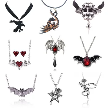 

Cool Gothic Plant Animal Necklace for Women Men Gragon Bat Eagle Heart Rose Pendant Necklace Costume Party Jewelry Gifts