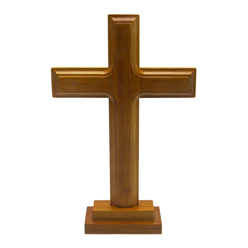 Wooden Standing Cross Decor Altar Cross with Stand Double Sided Display Table Cross for Home