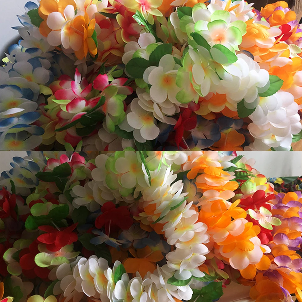 4Pc Hawaiian Garland Thicken Artificial Flower Headband Necklace Bracelet Tropical Beach Party Fancy Dress White Pink Yellow A3