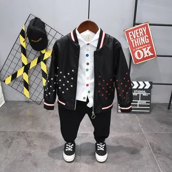 

Hot Sale Boys Clothing set spring autumn Kids Boys Faux leather coat+shit+Pants 3pcs boys set 2-6years Children's Clothing Set