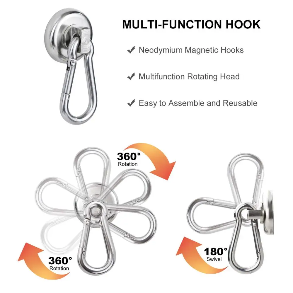 D32MM 110lbs Swing Magnetic Hooks Heavy Duty Neodymium Magnet Hooks,for Your Refrigerator and Other Magnetic Surfaces,Pack of 6