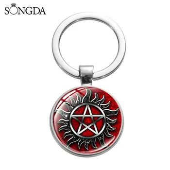 

SONGDA Supernatural Series Keychain Dean Sam Winchester Keyring Punk Pentagram Devils Trap Glass Pendant Key Chain Amulet Jewelr
