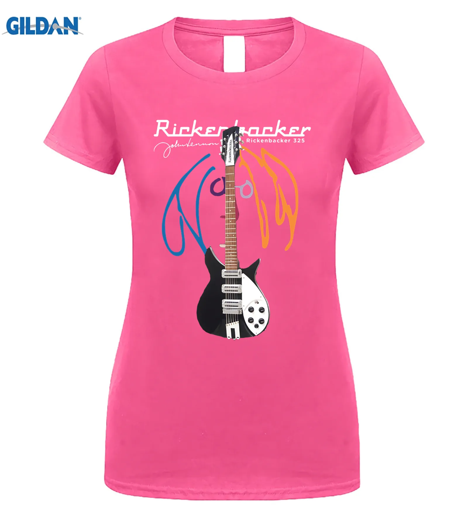 John-Lennon-Rickenbacke-Guitar-T-Shirt-Men-s-Black-S-3xl-New-Tops-Print-Letters - Цвет: women pink